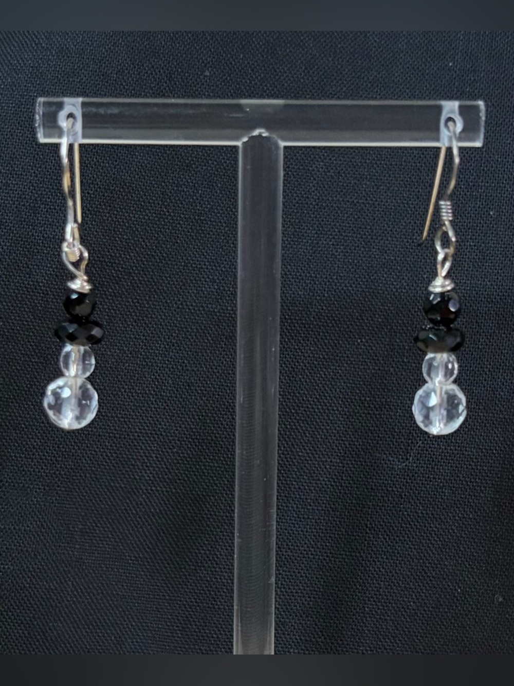 Sterling Silver Onyx and Crystal Artisan Hand Crafted Dangle Earrings
